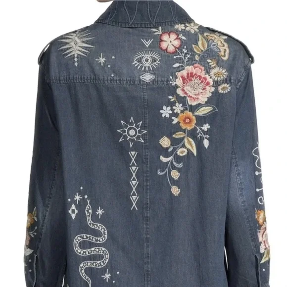 🔥🔥NWT Johnny Was Umoya Oversized Denim Blue With Floral Embroidery Jacket Large - Picture 12 of 14